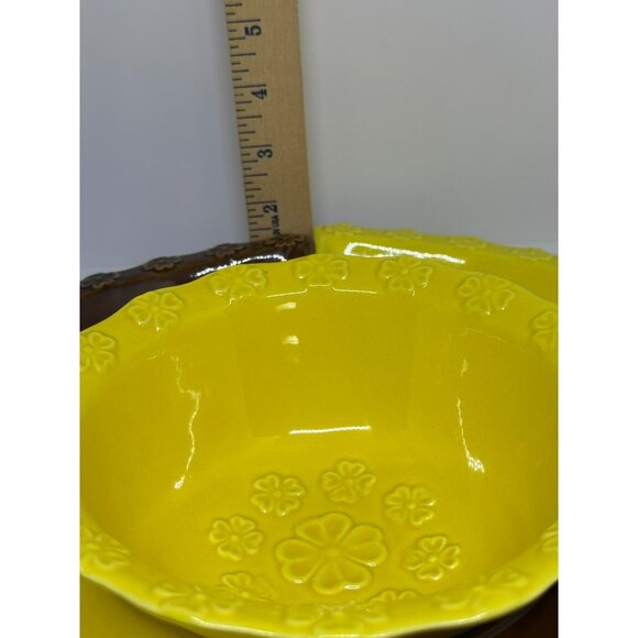 VTG California Pottery 5‑Piece Lazy Susan Chip & Dip Set – 12″ Brown Yellow USA - Picture 4 of 9